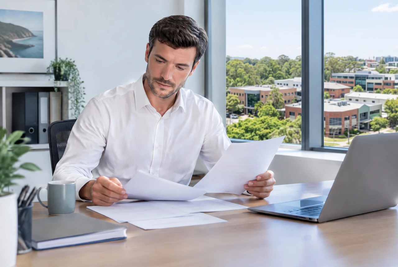 Accountant reviewing business documents